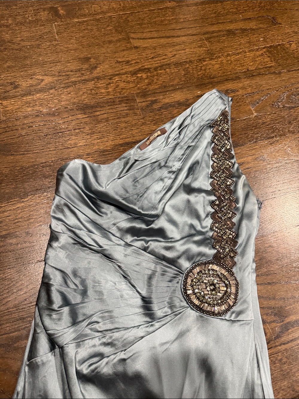 Vintage y2k Roberto Cavalli One-Shoulder Silver Evening Dress with Beaded sz 42 - Picture 3 of 8